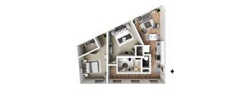 a stylized floor plan of a bedroom with a bathroom and a living room