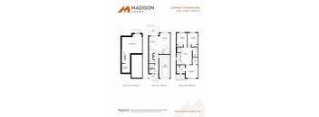 A floor plan for a Madison Yards townhome shows three bedrooms and two bathrooms in 1,425 square feet.