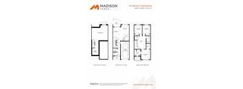 A floor plan for an interior townhome from Madison Yards.
