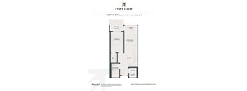 A floor plan for a 1 bedroom junior apartment with a balcony and a living room.