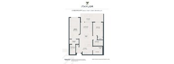A floor plan for a 2 bedroom apartment with a living room, dining area, kitchen, and bathroom.