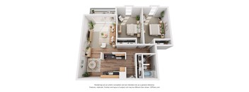a 1 bedroom floorplan is shown in this rendering