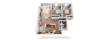 a 1 bedroom floorplan is shown in this rendering