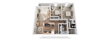 a 1 bedroom floorplan is shown in this rendering