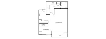 a floor plan of a house with a bedroom and a living room