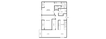 a floor plan of a studio apartment with a bedroom and a living room