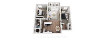 a stylized floor plan of a 1 bedroom apartment