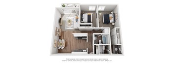 a 2 bedroom floorplan is shown in this rendering