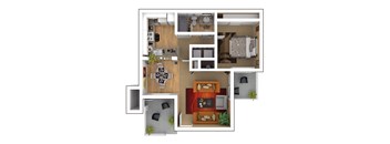 a floor plan of a house with a bedroom and a living room