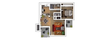 a floor plan of a house with a bedroom and a living room