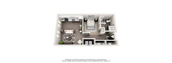a stylized floor plan with a bedroom and a living room