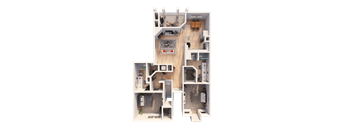 a 3d floor plan of a house with a bedroom and a living room