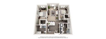 a 3d floor plan with a bedroom and a living room