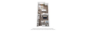 a stylized floor plan of a 1 bedroom unit with a bedroom and a bathroom