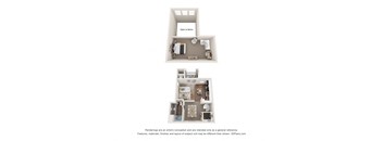 a stylized view of a 1 bedroom floor plan of a 2100 square foot apartment