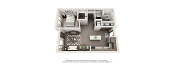 a 3d floor plan with a bedroom and a living room