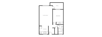 A black and white image of a floor plan for a small apartment.
