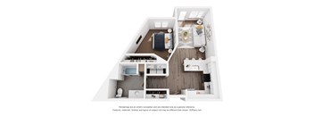 a stylized floor plan of a 1 bedroom with a bathroom