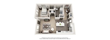 a 3d floor plan with a bedroom and a living room
