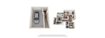 a floor plan of a house with a car in the garage