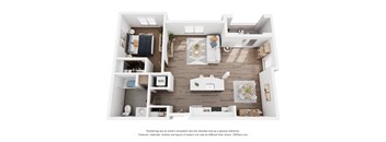 a 1 bedroom floor plan with a bathroom and a living room