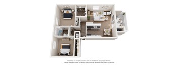 a stylized floor plan with a bedroom and living room