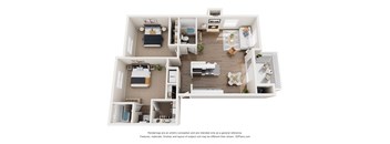 a stylized floor plan with a bedroom and living room