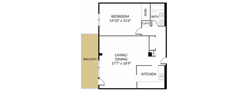 a floor plan of a small house with a kitchen and a living room