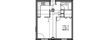 a floor plan of a small house with a kitchen and a living room