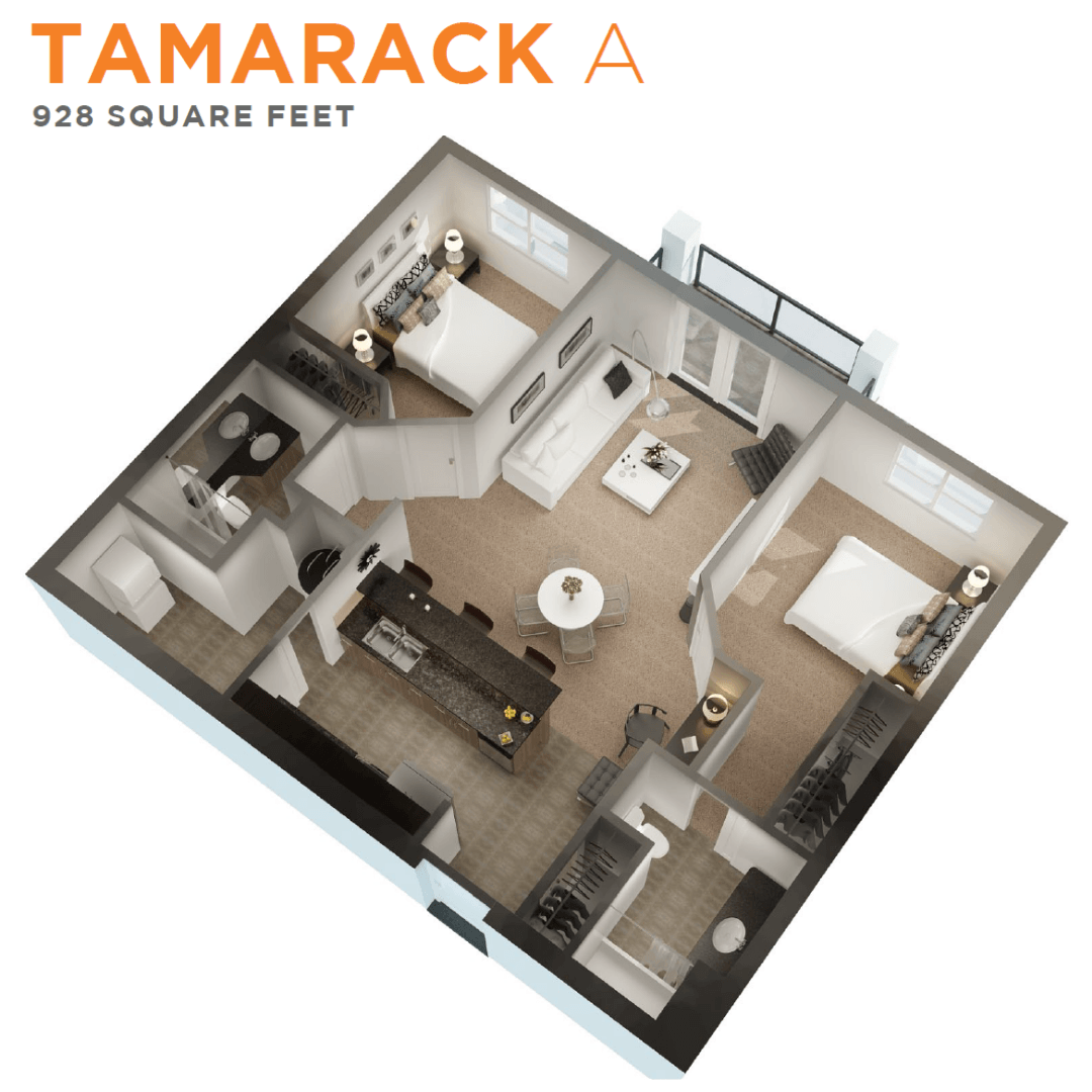 a 3d floor plan of a small apartment with a bedroom and a bathroom