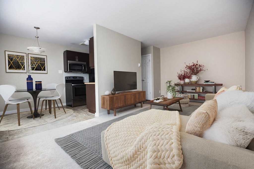 a living room with a couch and a tv
