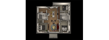 a 3d floor plan with a mouse in the living room