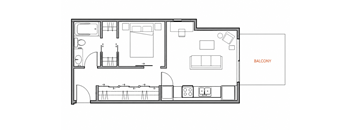 A floor plan of a house with a balcony on the side.