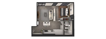 A 3D rendered image of a modern bathroom.
