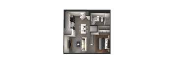a 1 bedroom floor plan with a bathroom and a living room