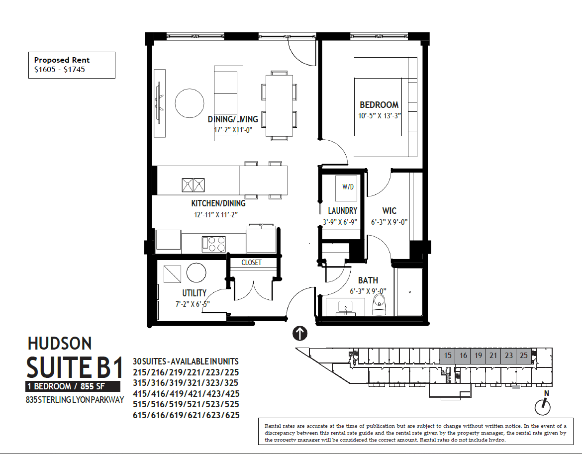 A floor plan for a proposed apartment at Hudson Suite B1.