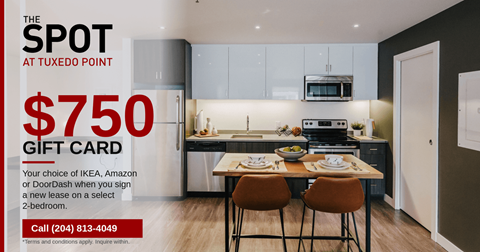 A kitchen with a $750 gift card offer.