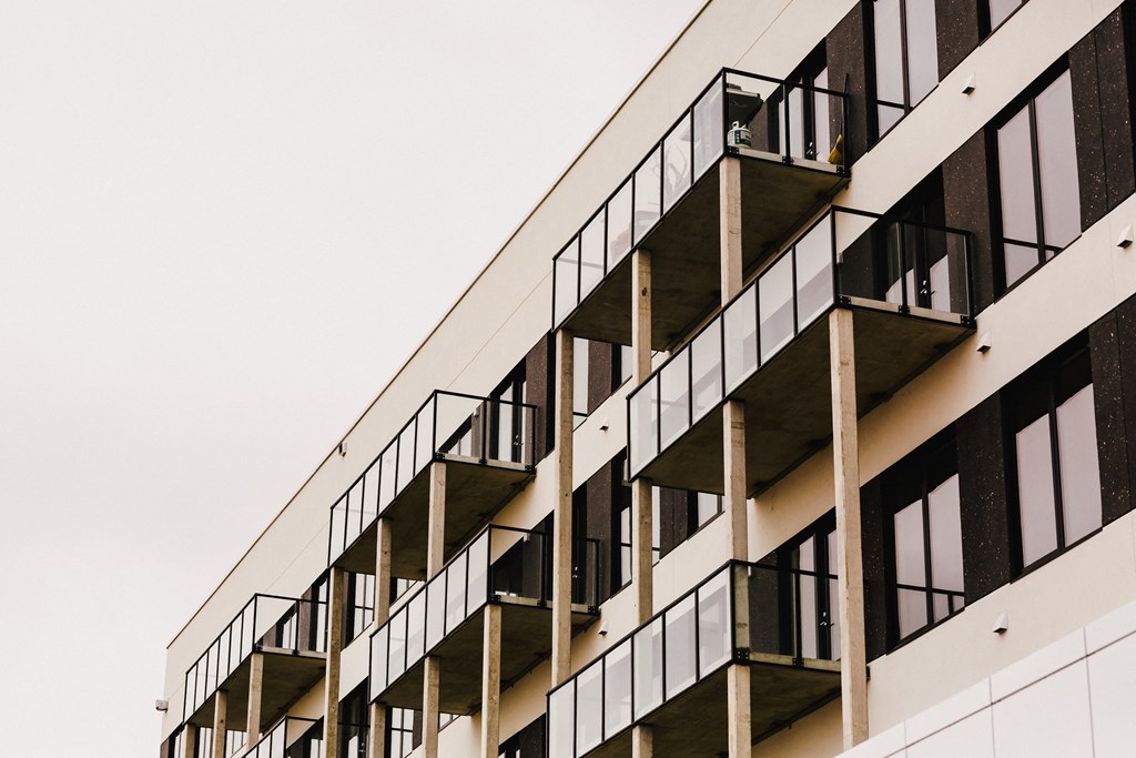 a row of balconies on the side of a building