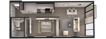 a floor plan of a bedroom with a bathroom and a living room