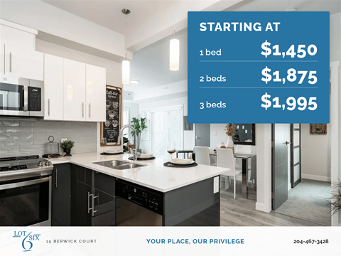 A kitchen interior with a price list for different bedroom options.