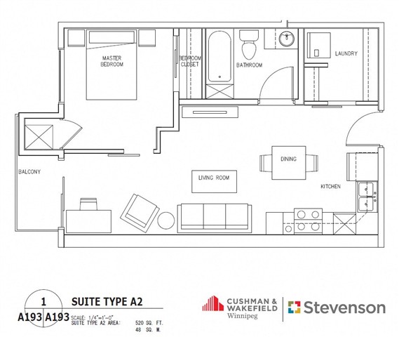 A floor plan of a suite type A2 apartment.