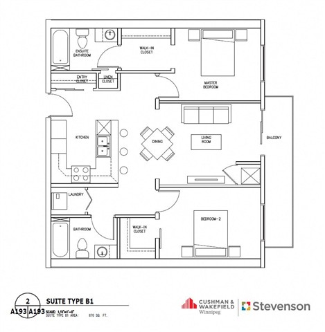 A black and white image of a floor plan for a suite type B1.
