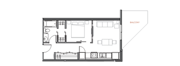 A black and white drawing of a balcony layout.