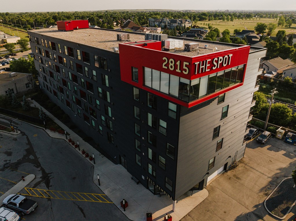 an aerial view of the spot apartments