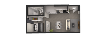 a floor plan of a bedroom with a bathroom and a living room