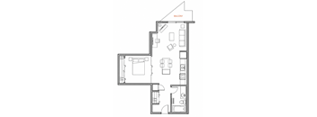A black and white image of a floor plan for a building with a balcony.