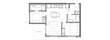 A black and white floor plan of a house with a balcony.