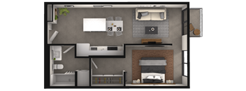a floor plan of a bedroom with a bathroom and a living room