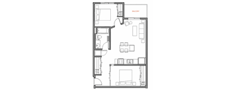 A black and white image of a balcony layout.
