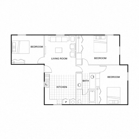 3 Bedroom 2 Bathroom Floorplan at Vintage Pads Apartments, Texas 78666